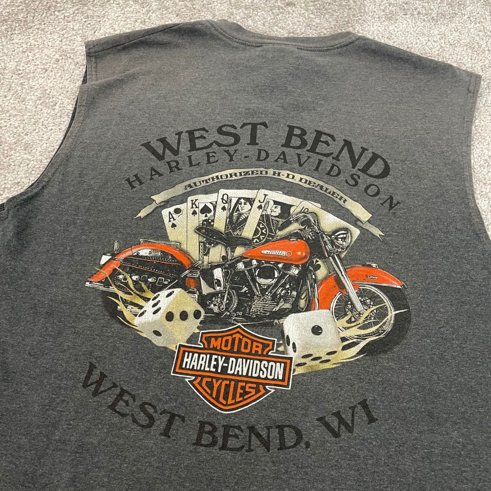 Harley Davidson Muscle Tee Mens Large Tank Top Skull Dice Playing Cards Biker